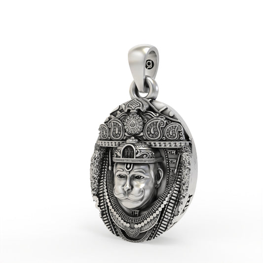 Handcrafted 925 silver Hanuman pendant angle