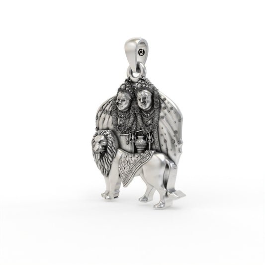 Handcrafted 925 silver Chamunda pendant angle