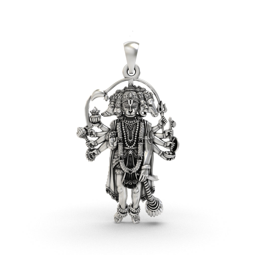 925 silver Panchmukhi Hanuman pendant front view