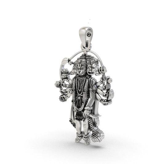 Oxidized Panchmukhi Hanumanji pendant in 925 silver
