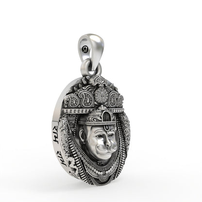 Handcrafted 925 silver Hanuman pendant angle