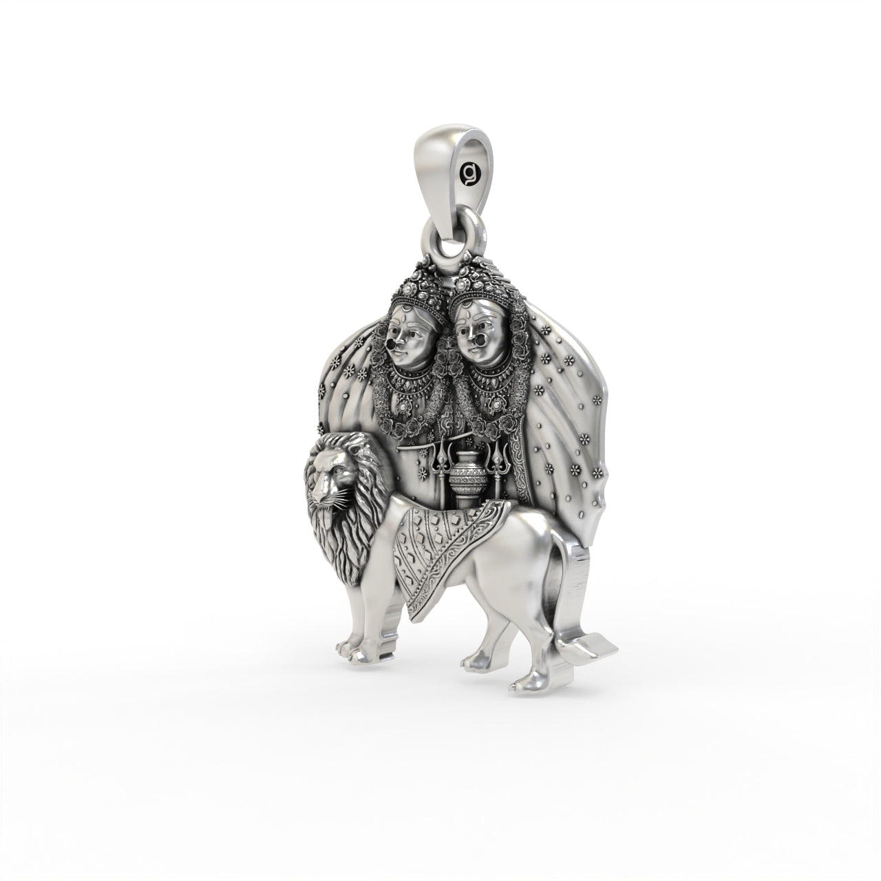 Handcrafted 925 silver Chamunda pendant angle