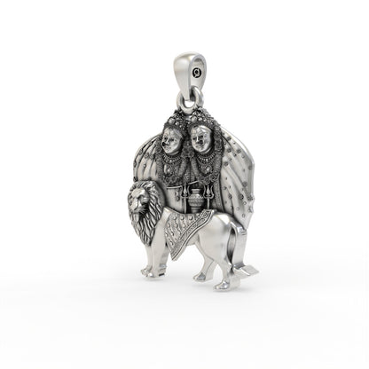 Handcrafted 925 silver Chamunda pendant angle