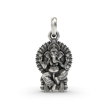 925 silver Ganeshji Singhasan pendant front view,