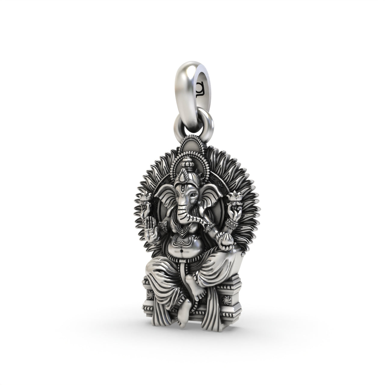 Close detail of 925 silver Ganeshji pendant,