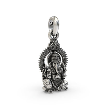 Oxidized Vakratunda Ganesh pendant craftsmanship angle,