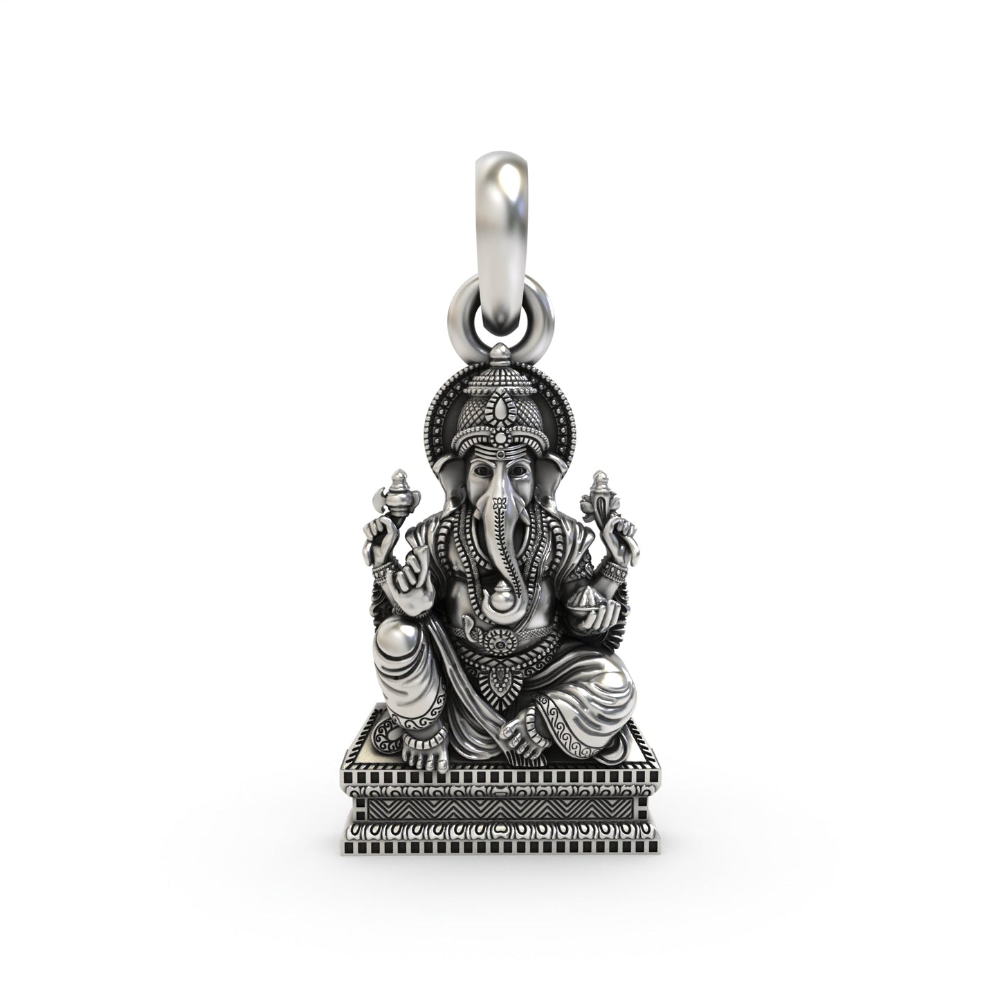 925 silver Chaturbhuj Ganpati pendant front view,