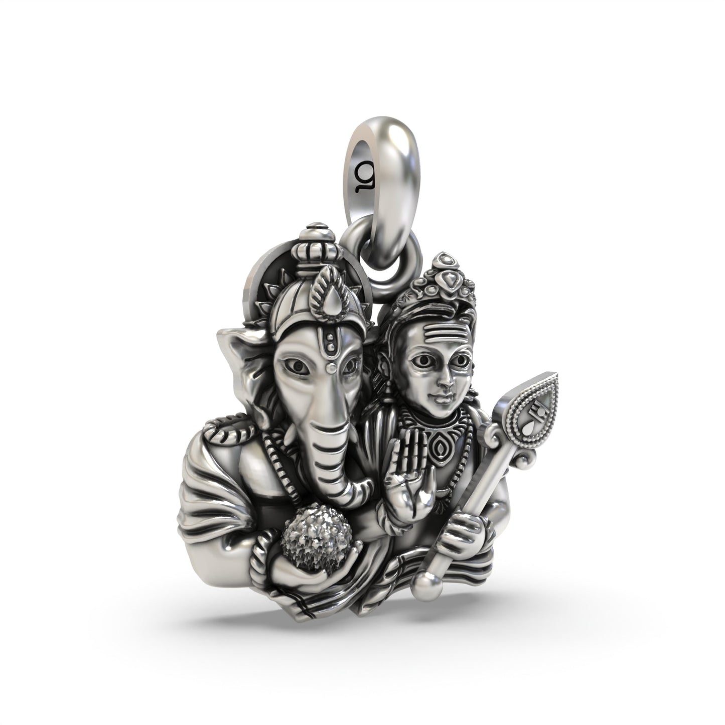 925 Silver Ganesh and Kartikeya Pendant | Divine Religious Pendant