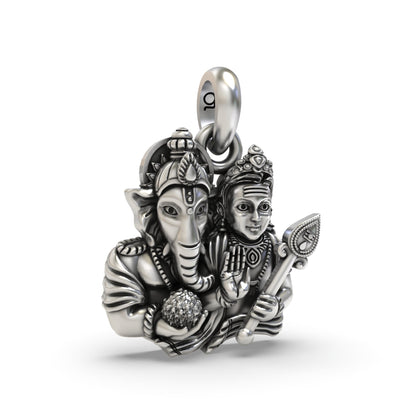 925 Silver Ganesh and Kartikeya Pendant | Divine Religious Pendant