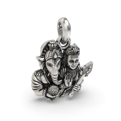 925 Silver Ganesh and Kartikeya Pendant | Divine Religious Pendant