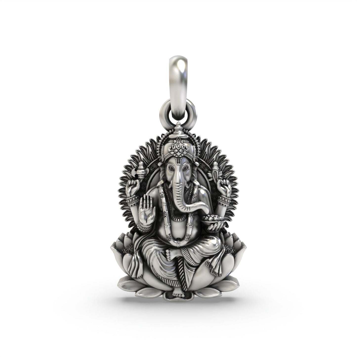 925 Silver Lord Ganesha on Lotus Pendant | Divine Religious Pendant