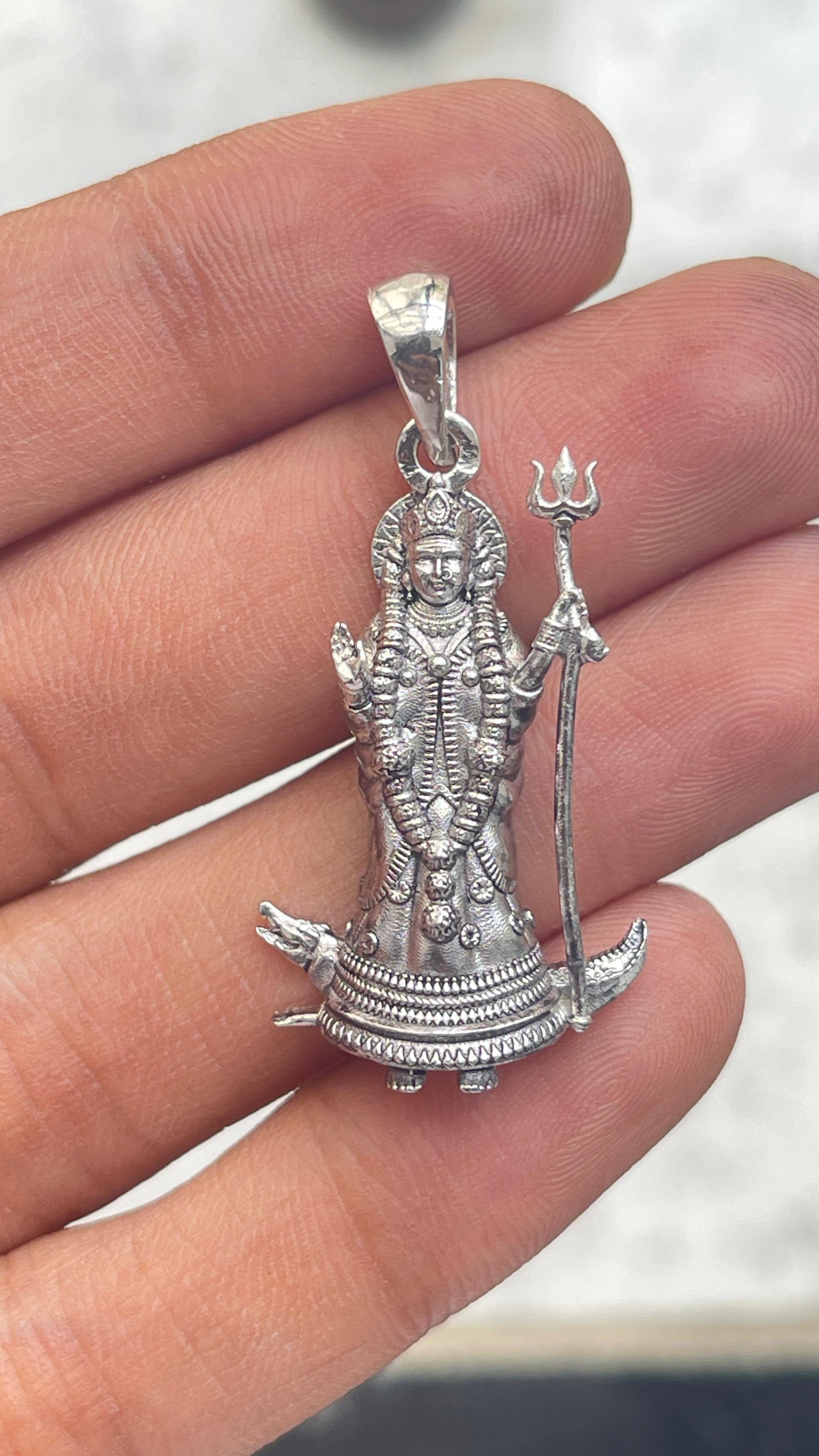 Oxidized silver Kuldevi pendant for puja