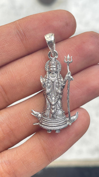 Oxidized silver Kuldevi pendant for puja